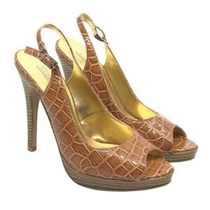 MICHAEL ANTONIO TAN PATENT CROC PEEPTOE SLINGBACK‎